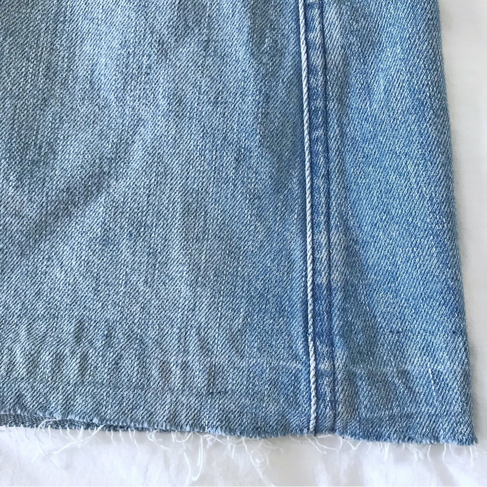 Madewell Overall Denim Jumper Mini Dress Faded Distressed Fringe Raw Hem Blue XS - Picture 4 of 6